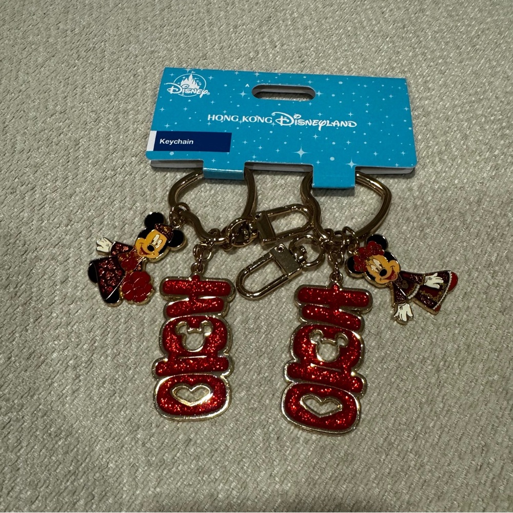 Mickey & Minnie Wedding Double Happiness Heart Keychain Set - HK Disneyland